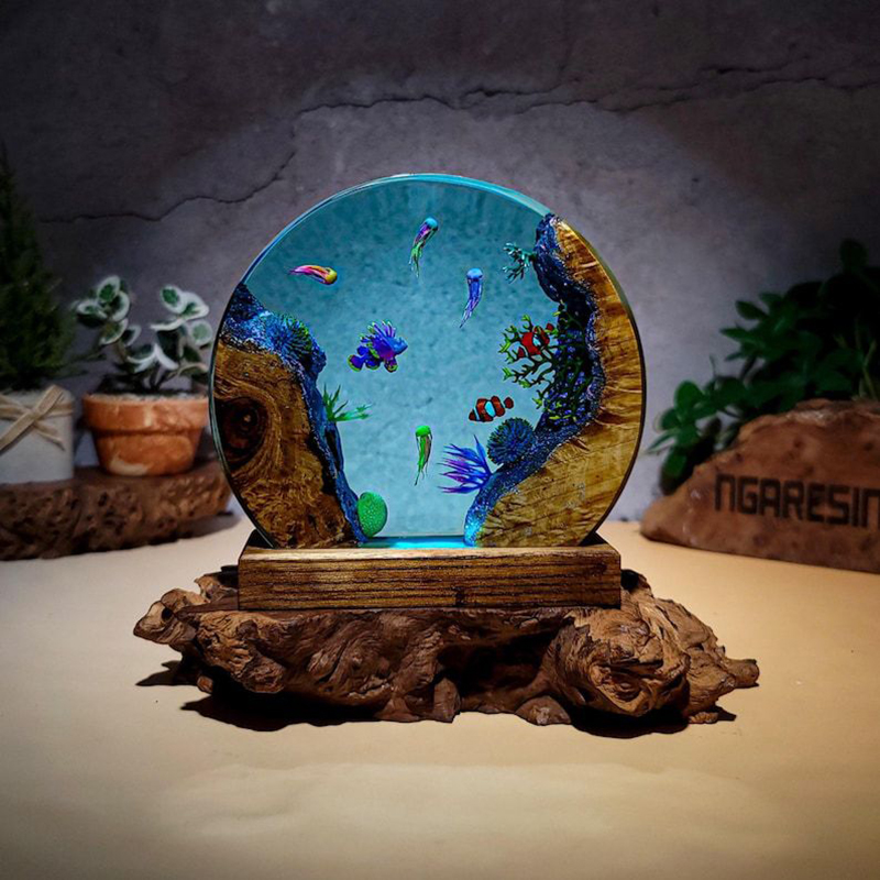 Resin Art Light - Luminária de Mesa de Resina com